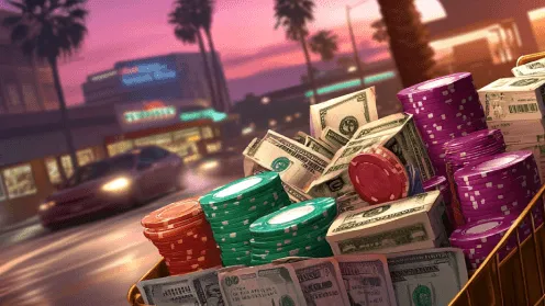 Fiches en bankbiljetten voor de laatste treden van het casino welkomstpakket