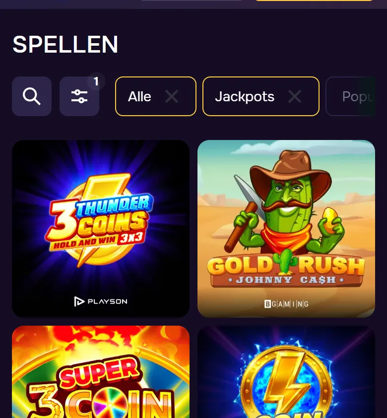 Vak Jackpots op de telefoon met 3 Thunder Coins en Gold Rush with Johnny Cash