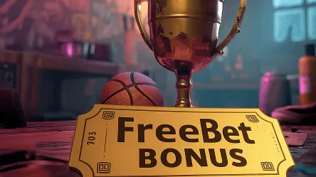 FreeBet Bonus-kaartje met beker en basketbal: de dinsdagfreebet van GTbet